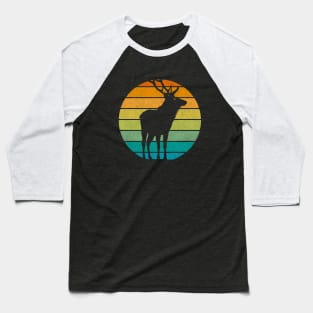 Wild Elk Silhouette Retro Style Baseball T-Shirt